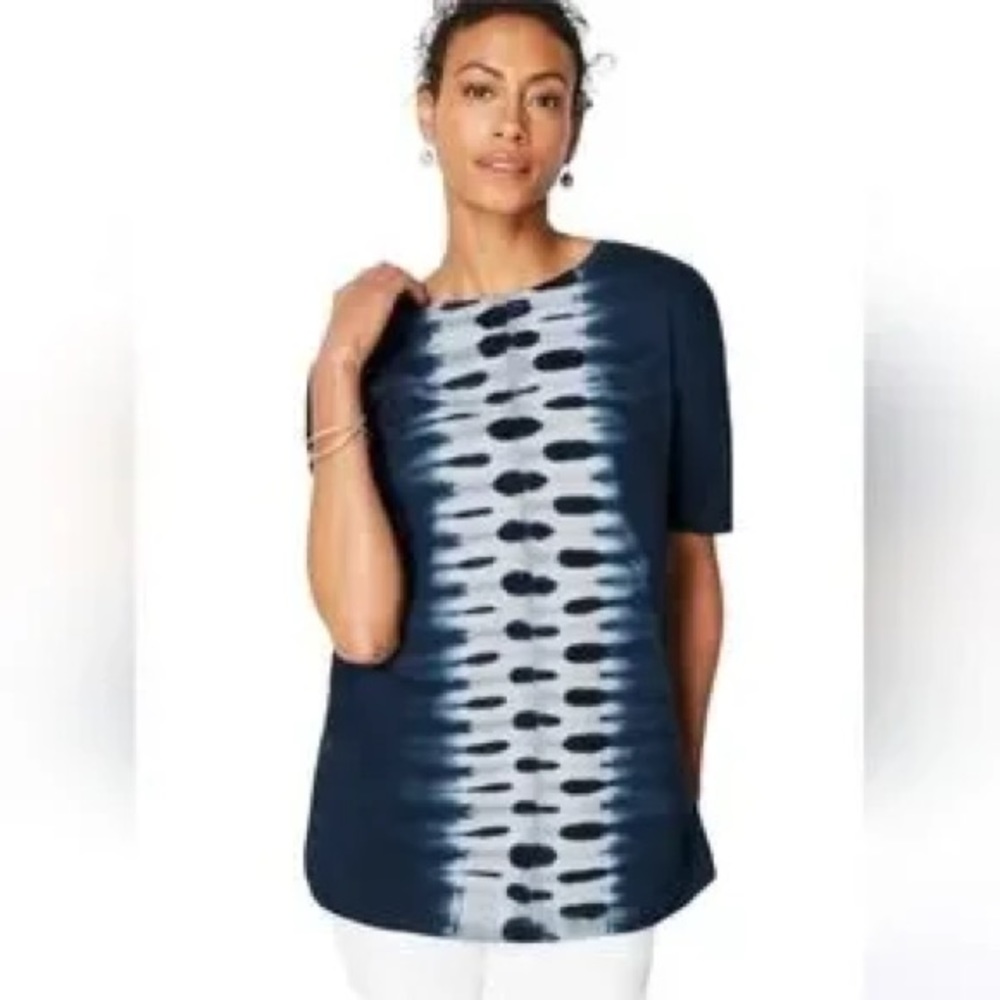 J.Jill Pure Jill boat neck tunic Small tie dye blue white indigo